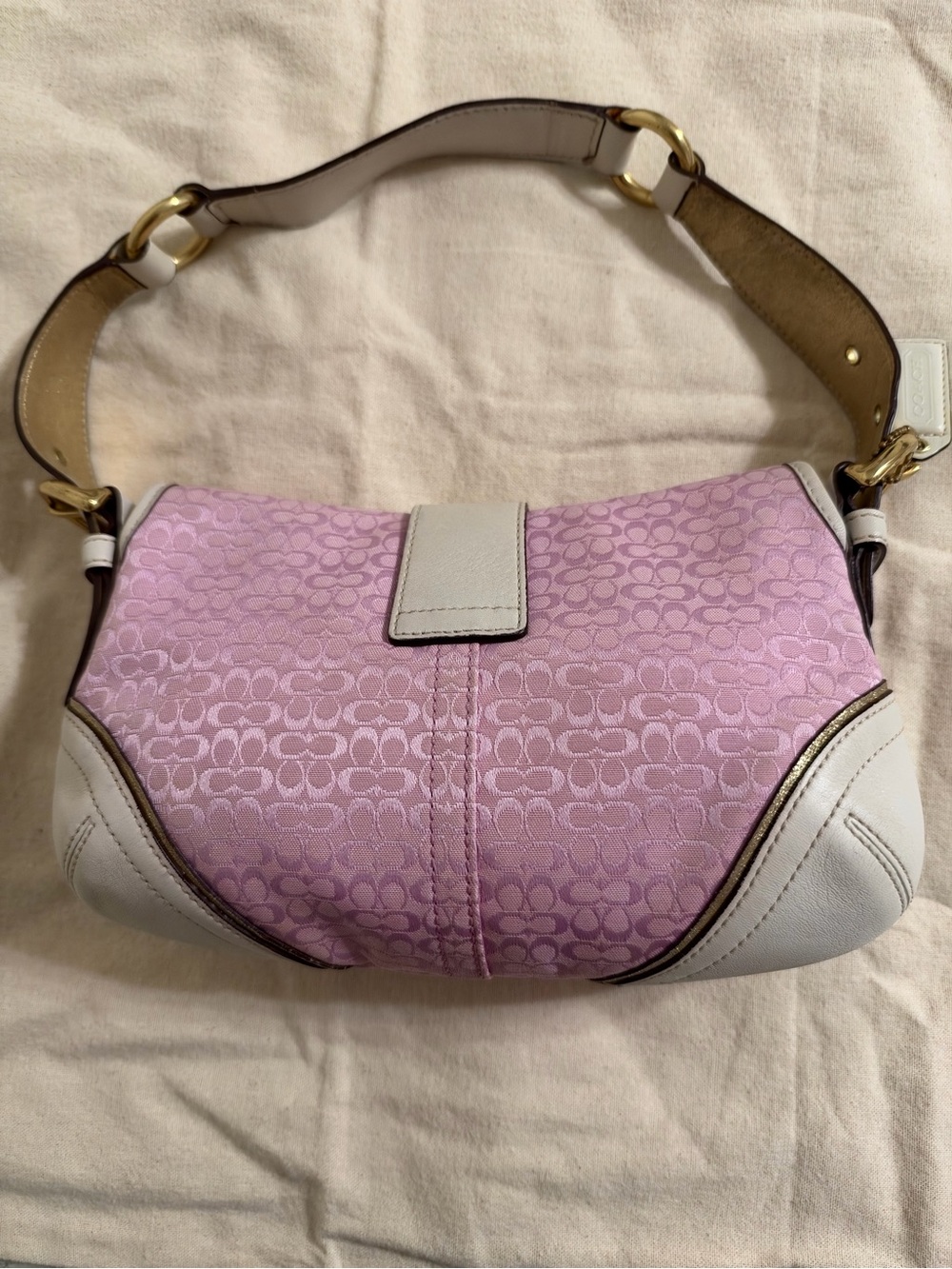 Vintage Coach Pink Signature Jacquard Shoulder Bag Purse – Ivory Leather Trim - Picture 2 of 9